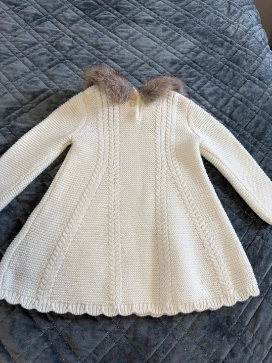 Tahari Cream Knit Dress with Brown Fur-Trim Collar - Picture 3 of 4